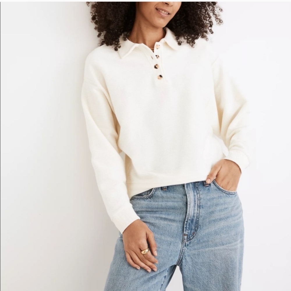 Madewell Jaquard Ottoman Polo Top - Picture 3 of 10